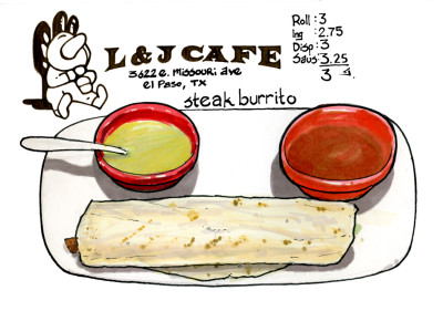 Steak Burrito, L& J Cafe, El Paso, TX