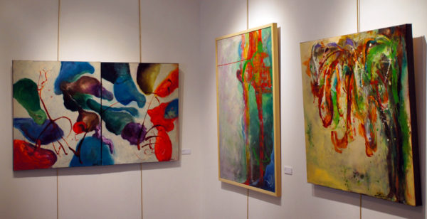 From left to right: "Globos en Azul" (diptic), "Embarazo" and "Mi Arbol" by Adriana Peraldi.